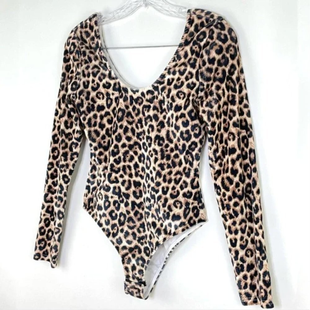 GD Gold Days Paris Velvet Leopard Print Long Sleeve Bodysuit Sz S/M